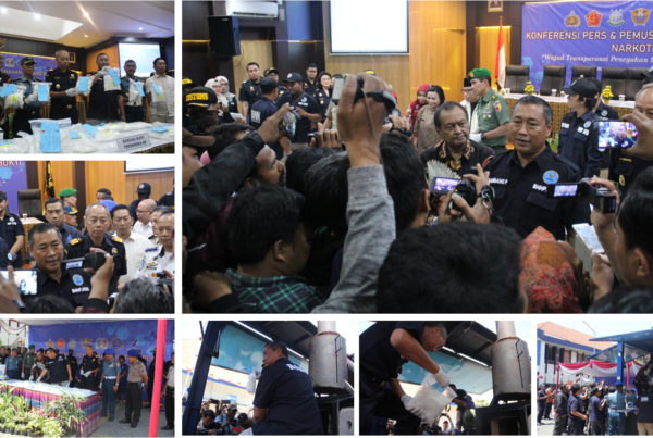 Konfrensi Press & Pemusnahan Barang Sitaan Narkotika Jenis Shabu sindikat Internasional Malaysia – Madura oleh BNNP Jatim